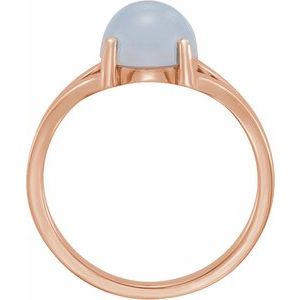 14K Rose Gold 8 mm Natural Blue Chalcedony Cabochon Ring