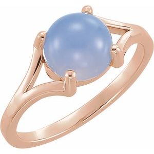 14K Rose Gold 8 mm Natural Blue Chalcedony Cabochon Ring
