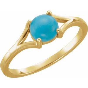 14K Yellow Gold 6 mm Natural Turquoise Cabochon Ring