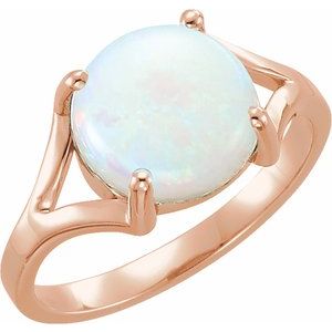 14K Rose Gold 8 mm Natural White Opal Cabochon Ring