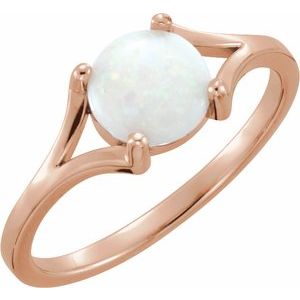 14K Rose Gold 7 mm Natural White Opal Cabochon Ring