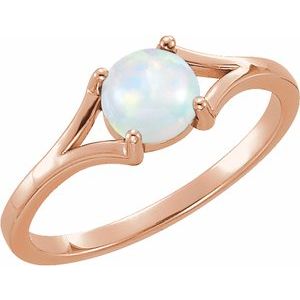 14K Rose Gold 6 mm Natural White Opal Cabochon Ring