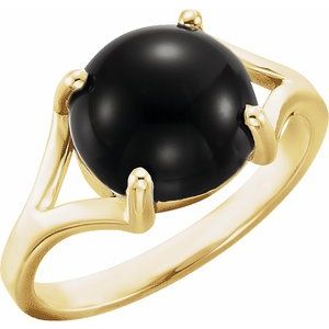 14K Yellow Gold 10 mm Natural Black Onyx Cabochon Ring