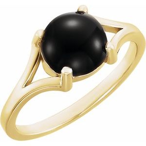 14K Yellow Gold 6 mm Natural Black Onyx Cabochon Ring