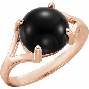 14K Rose Gold 10 mm Natural Black Onyx Cabochon Ring
