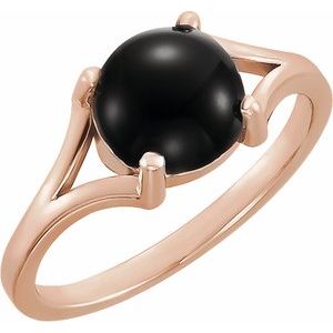 14K Rose Gold 8 mm Natural Black Onyx Cabochon Ring