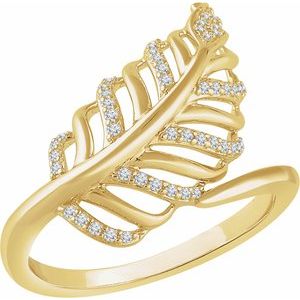 14K Yellow Gold 1/5 CTW Natural Diamond Leaf Ring