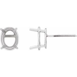 Sterling Silver 10x8 mm Oval 4-Prong Lightweight Earring Mounting
