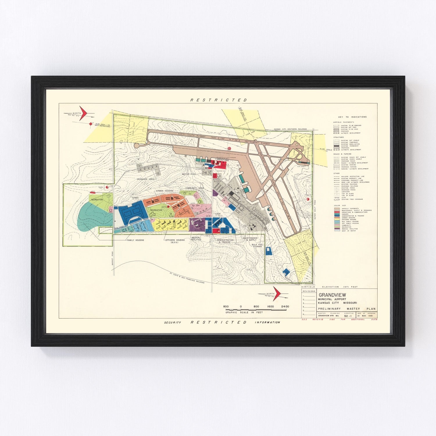 Vintage Map of Grandview Municipal airport, 1952