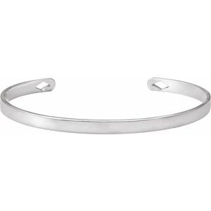 14K White Engravable Diamond Pierced Cuff 7" Bracelet