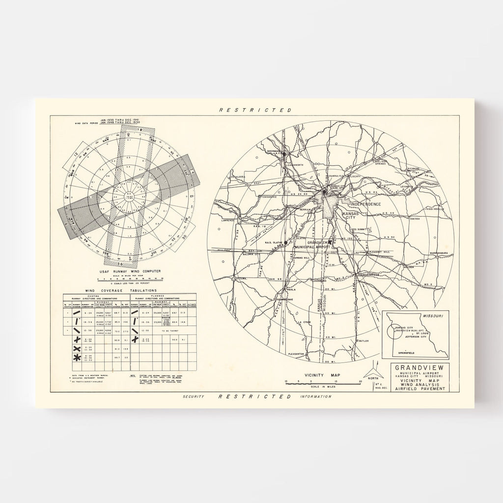 Vintage Map of the Grandview Municipal airport Vicinity, 1952