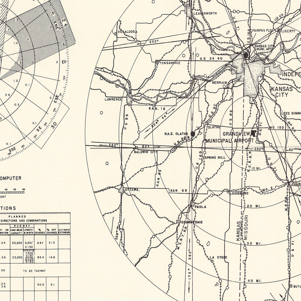 Vintage Map of the Grandview Municipal airport Vicinity, 1952