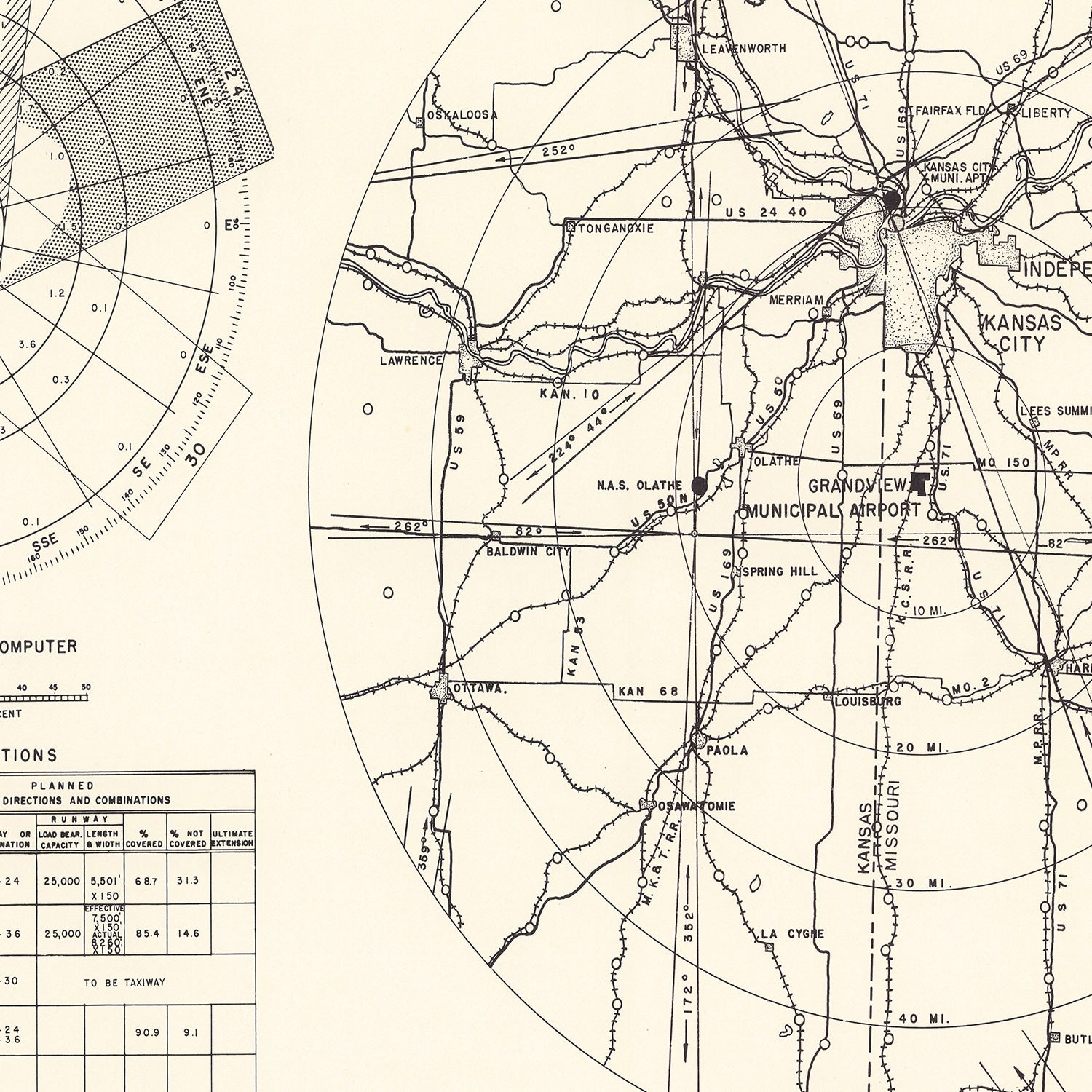 Vintage Map of the Grandview Municipal airport Vicinity, 1952