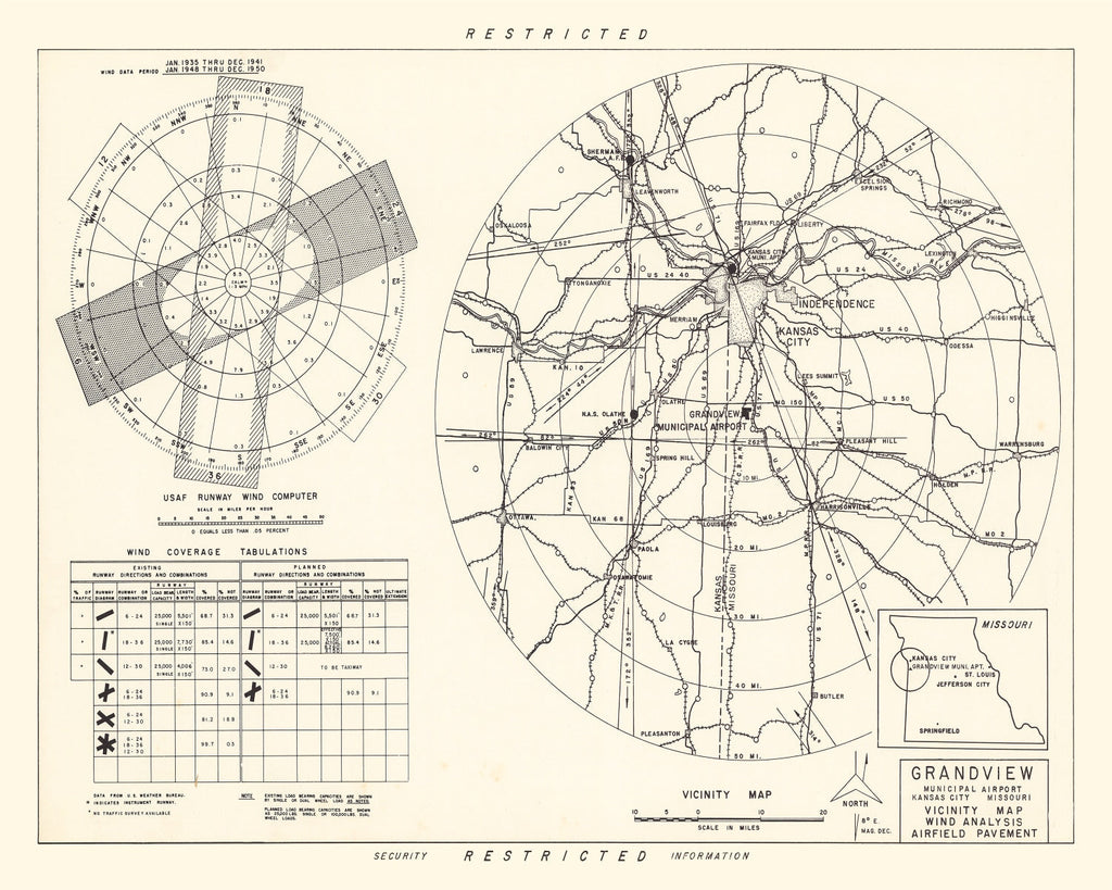 Vintage Map of the Grandview Municipal airport Vicinity, 1952
