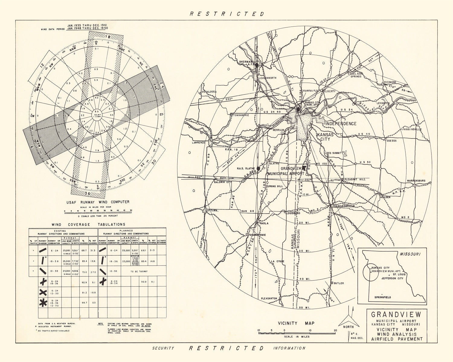 Vintage Map of the Grandview Municipal airport Vicinity, 1952