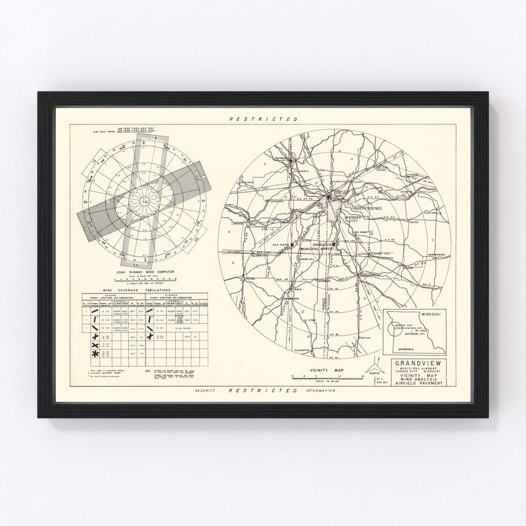 Vintage Map of the Grandview Municipal airport Vicinity, 1952