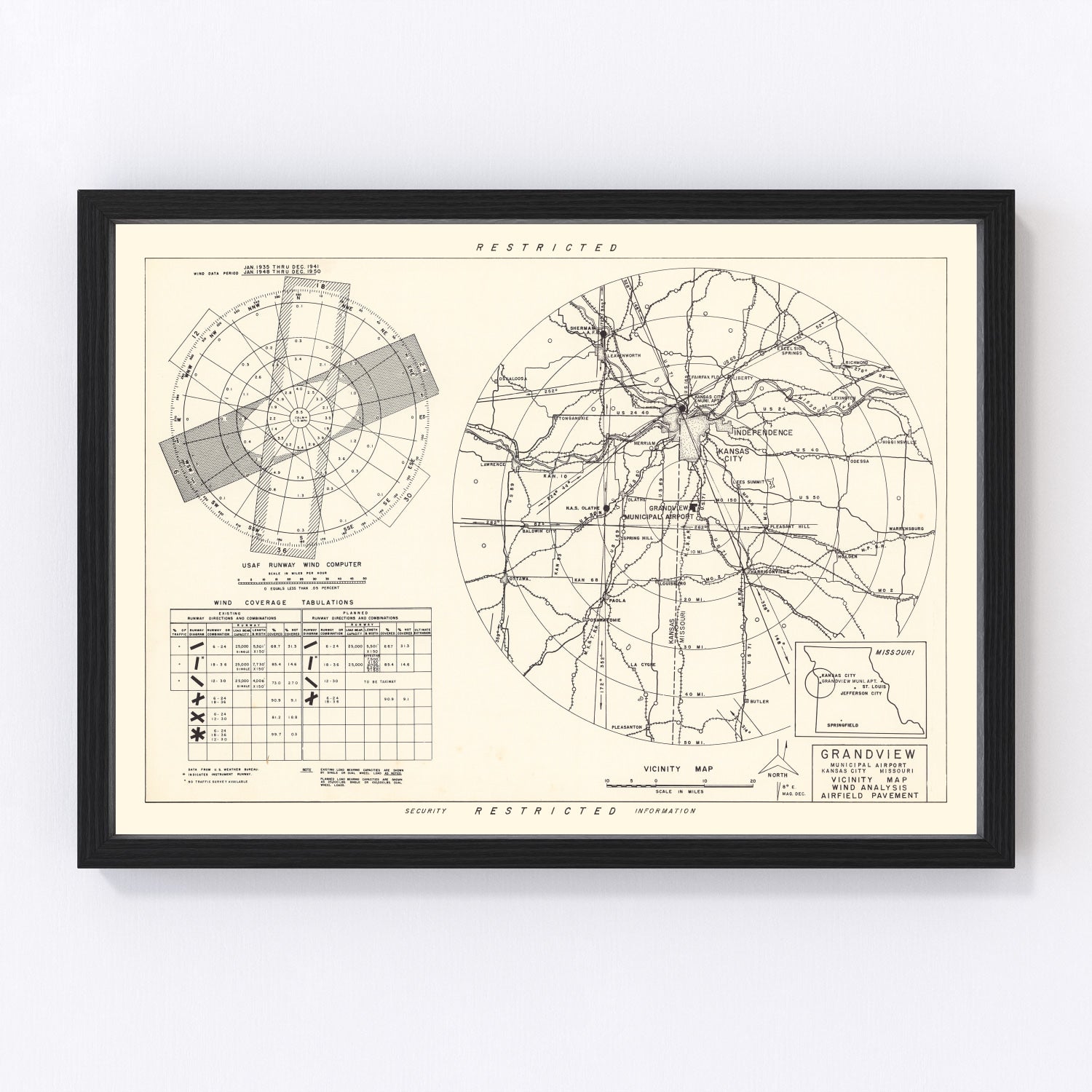 Vintage Map of the Grandview Municipal airport Vicinity, 1952