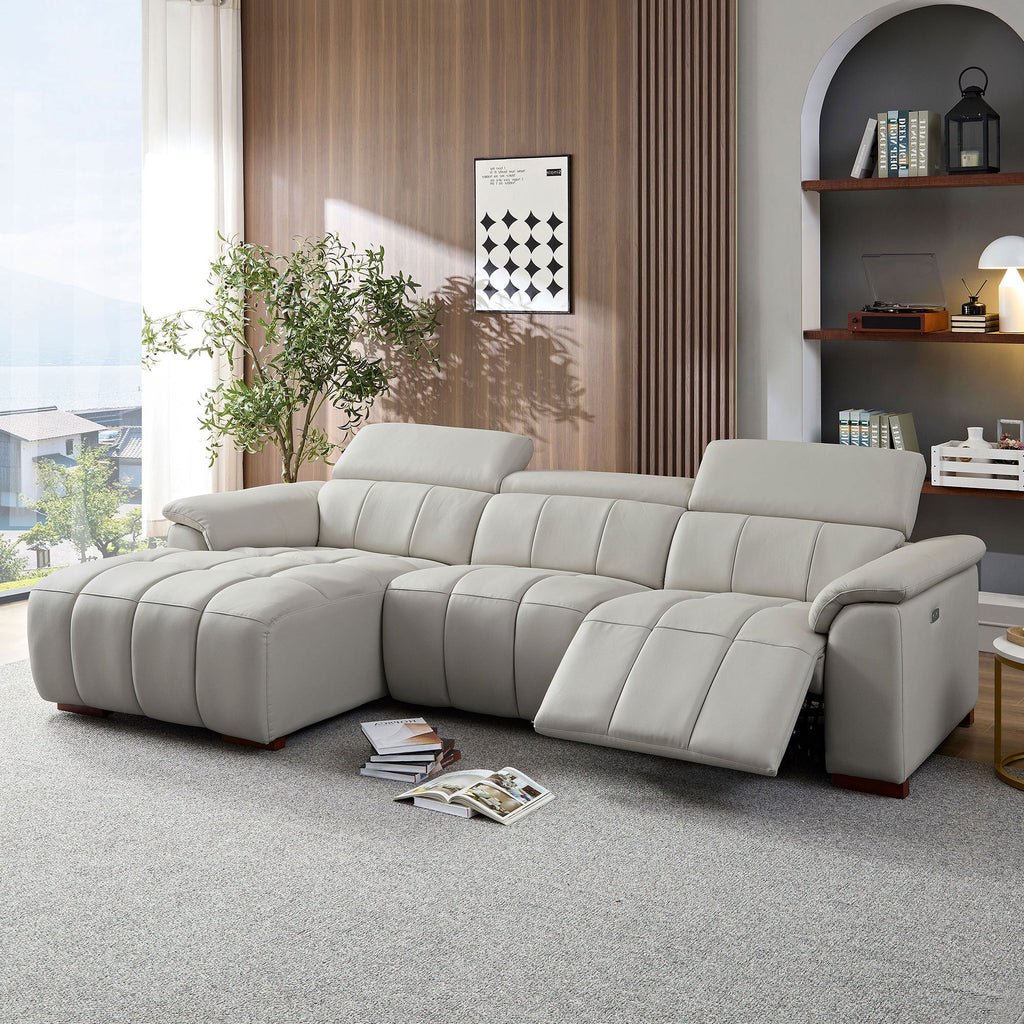 Wall-Hugger Reclining Sofa Modern Electric Control Genuine Leather L Shaped Couch,Lounge Seat Theater Seating Furniture with USB Port, Sofa with Headrest & Footrest for Living Room,Apartment,Office