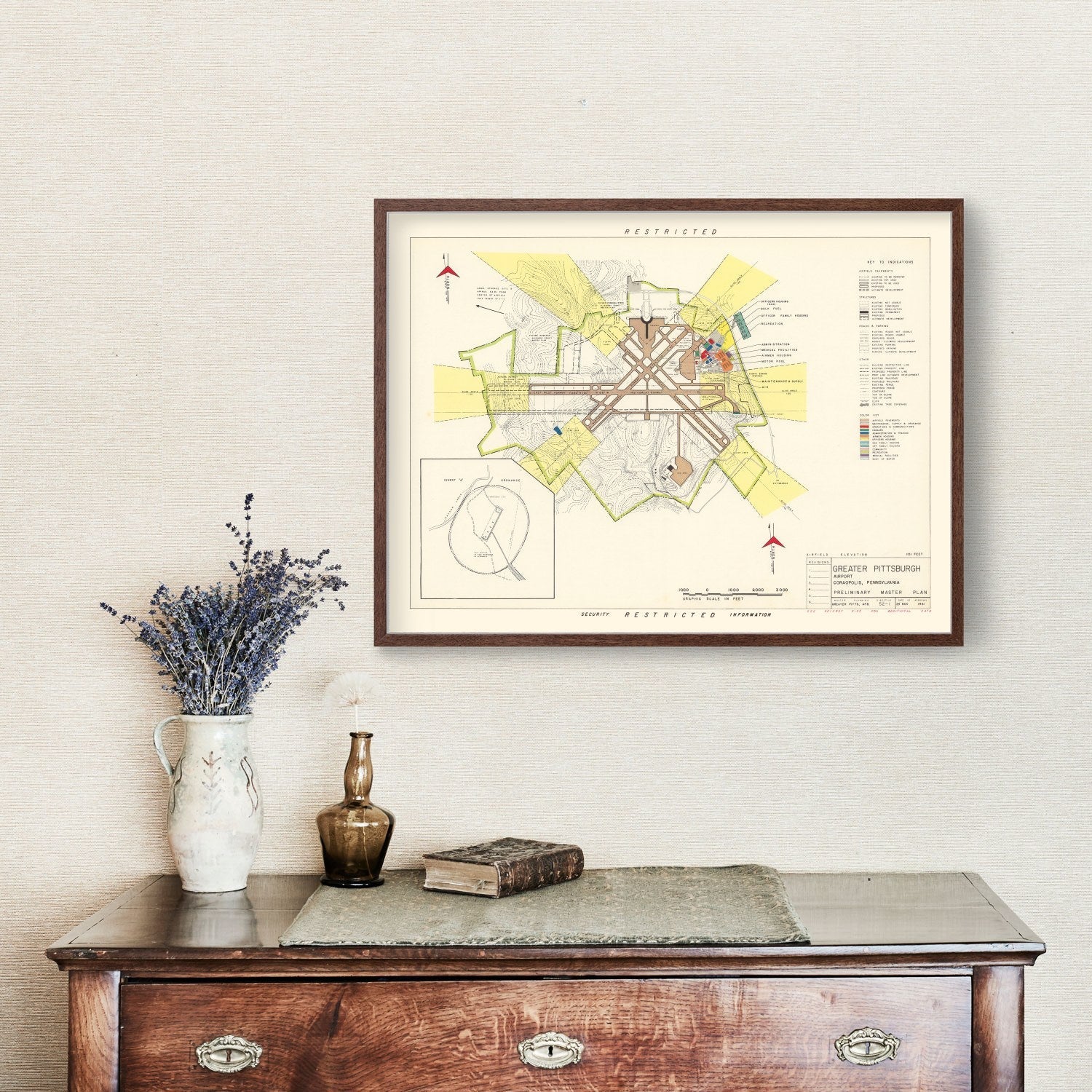 Vintage Map of Greater Pittsburgh Airport, 1951