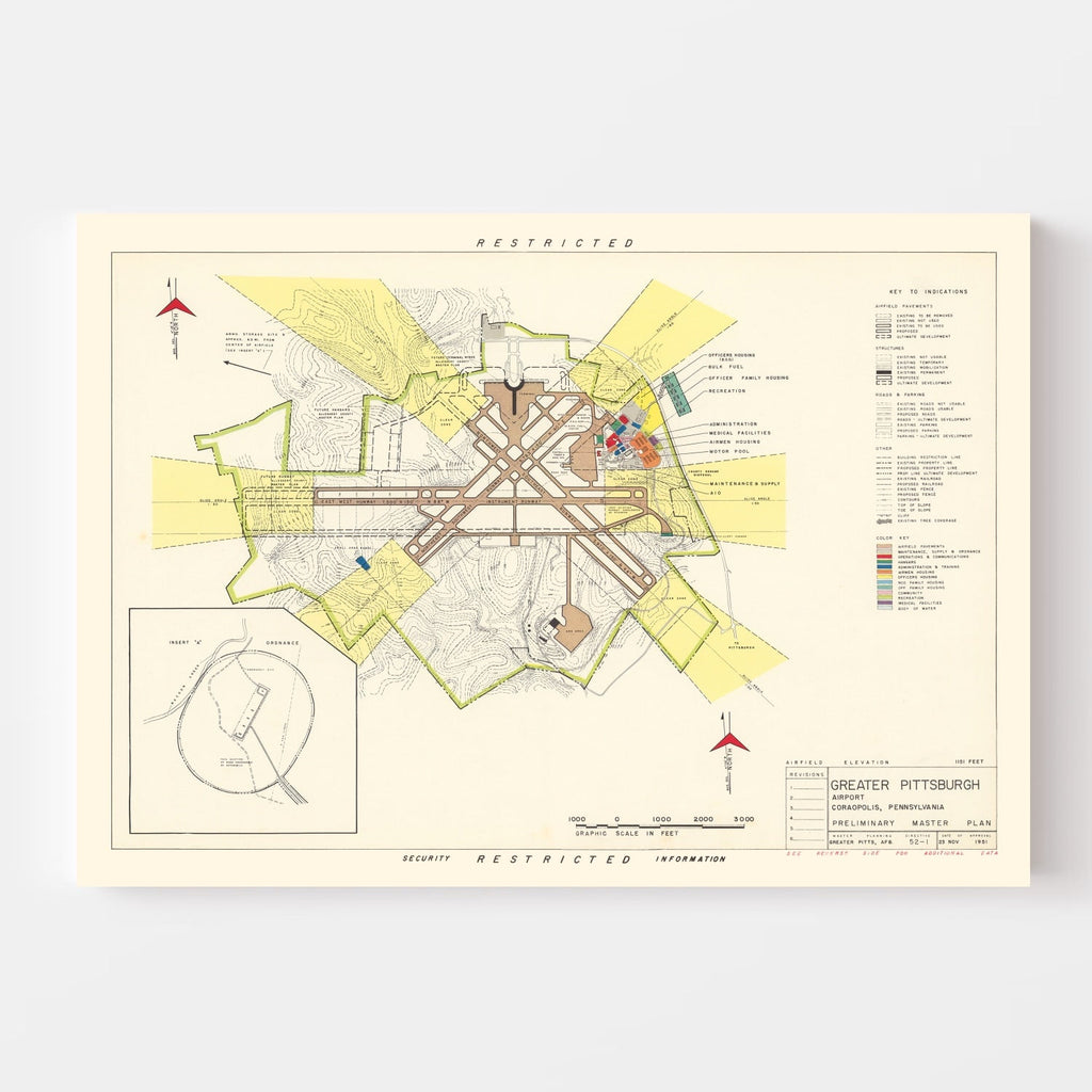Vintage Map of Greater Pittsburgh Airport, 1951