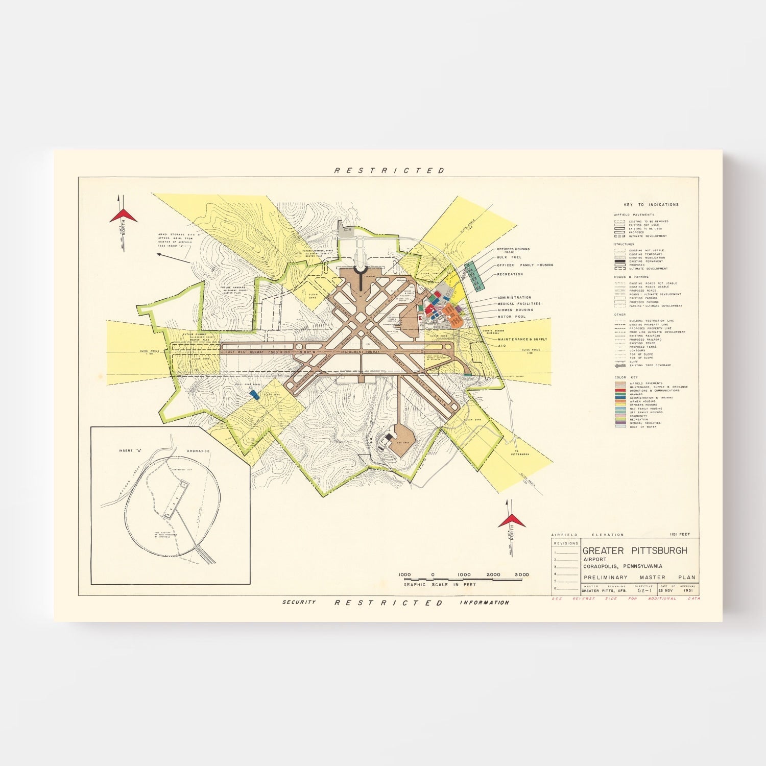 Vintage Map of Greater Pittsburgh Airport, 1951