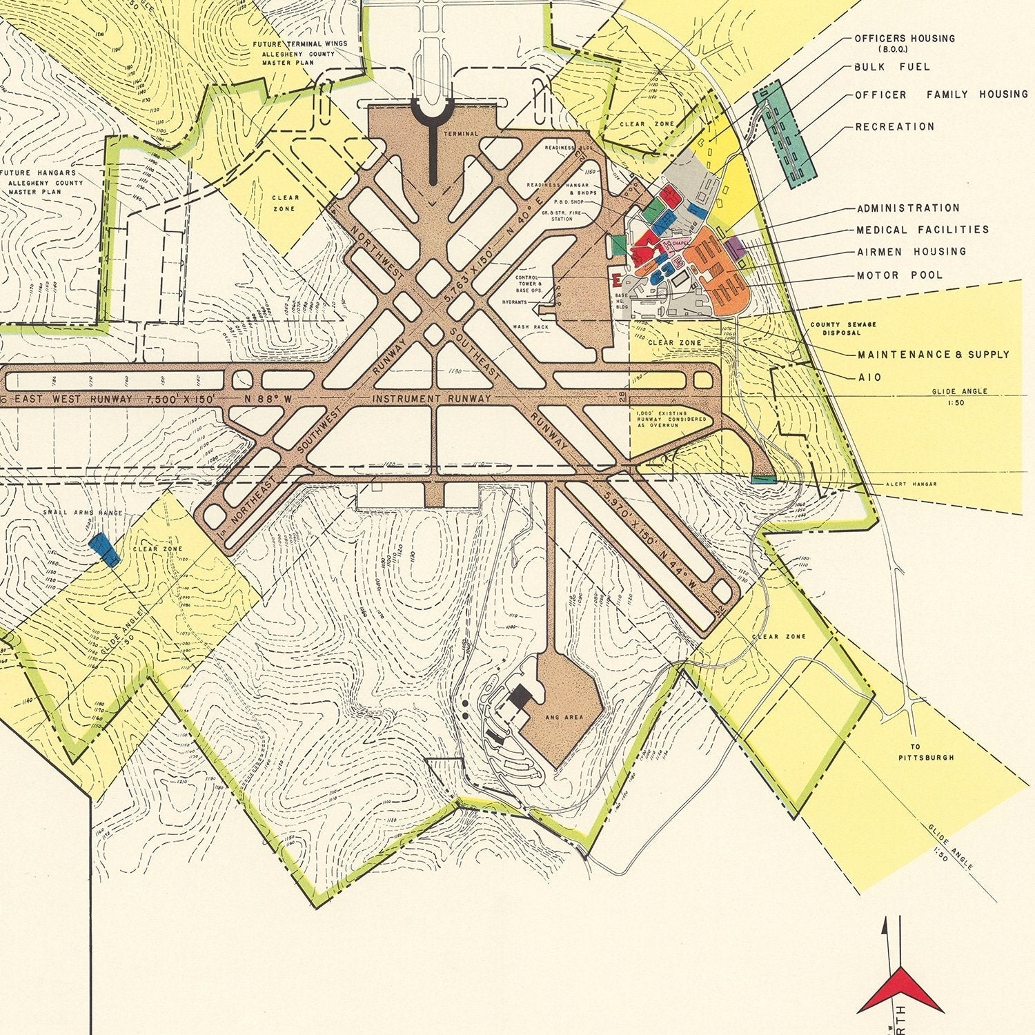Vintage Map of Greater Pittsburgh Airport, 1951