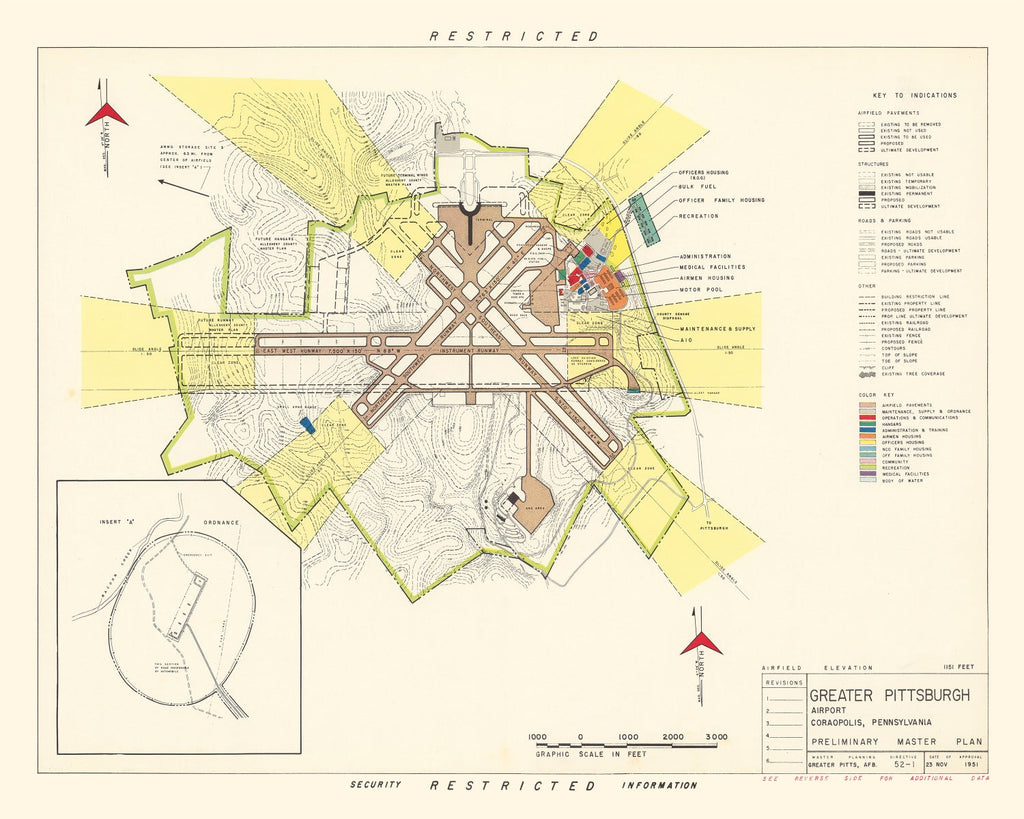 Vintage Map of Greater Pittsburgh Airport, 1951