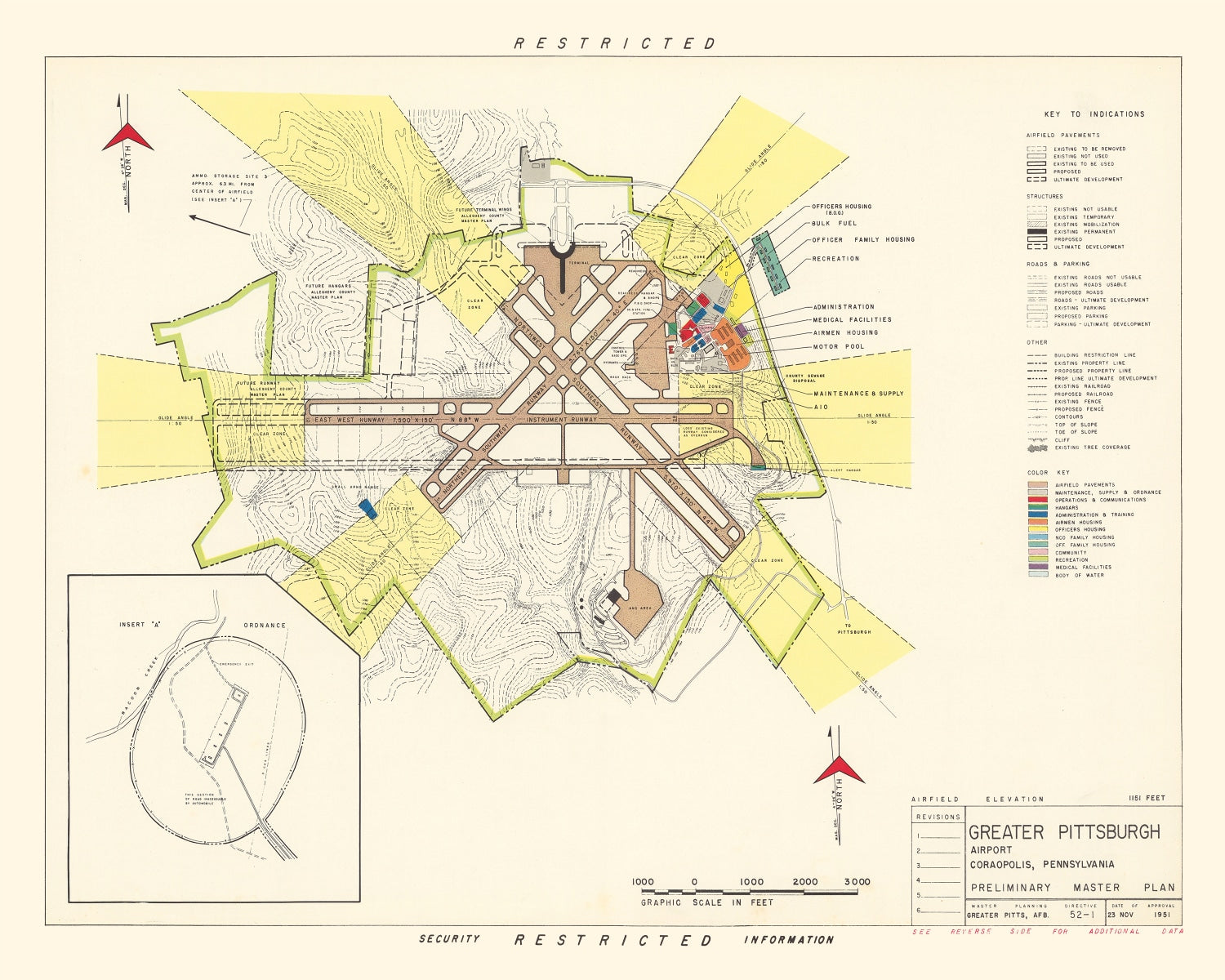 Vintage Map of Greater Pittsburgh Airport, 1951