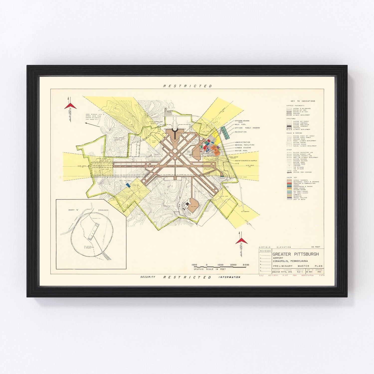 Vintage Map of Greater Pittsburgh Airport, 1951