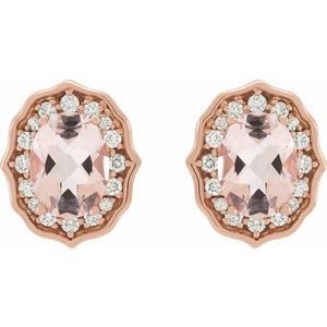14K Rose Gold Natural Peach Morganite & 1/3 CTW Natural Diamond Earrings