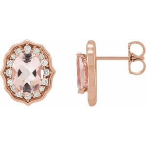 14K Rose Gold Natural Peach Morganite & 1/3 CTW Natural Diamond Earrings