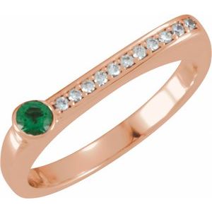 14K Rose Gold Natural Emerald & .08 CTW Natural Diamond Stackable Ring