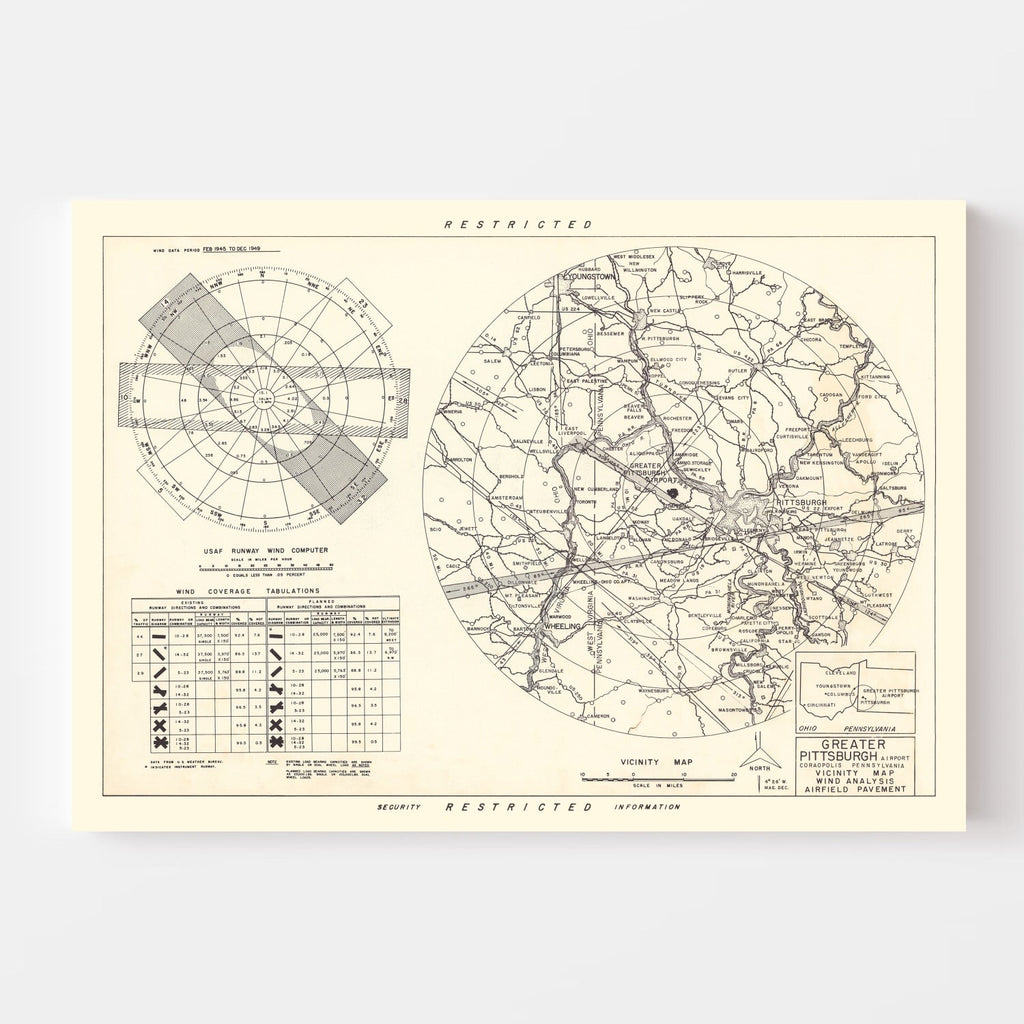 Vintage Map of the Greater Pittsburgh Airport Vicinity, 1951