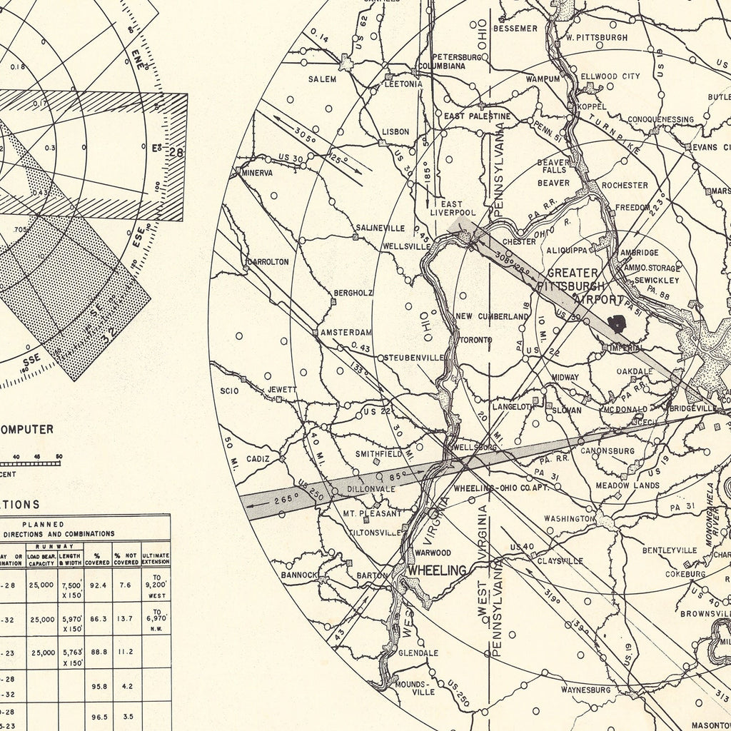 Vintage Map of the Greater Pittsburgh Airport Vicinity, 1951