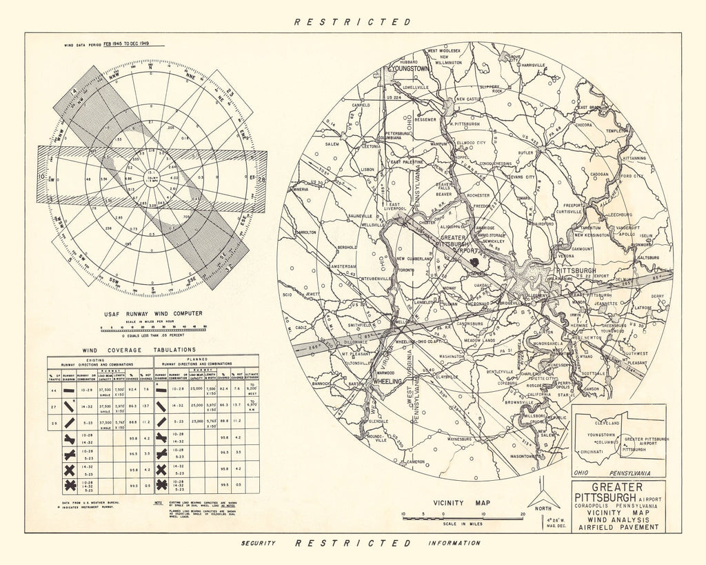 Vintage Map of the Greater Pittsburgh Airport Vicinity, 1951
