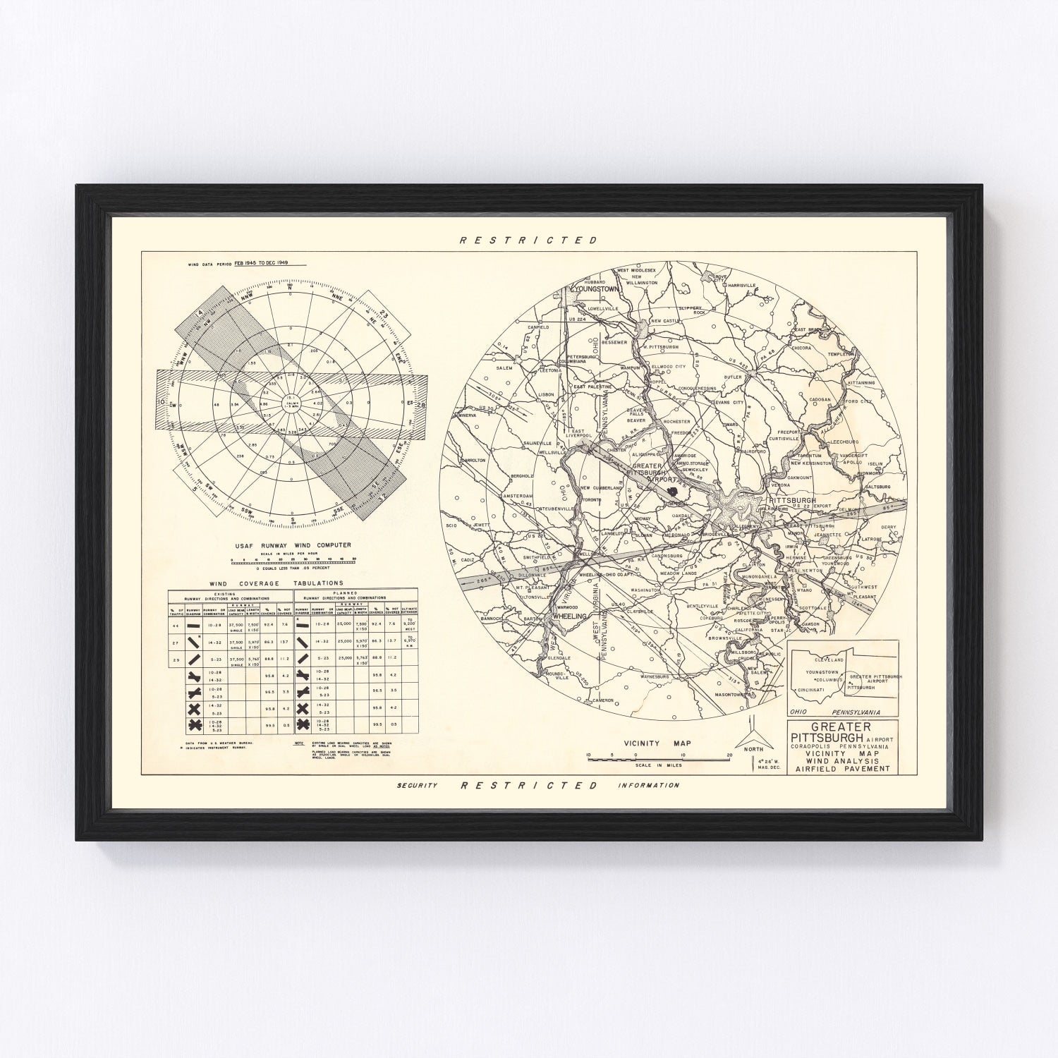 Vintage Map of the Greater Pittsburgh Airport Vicinity, 1951