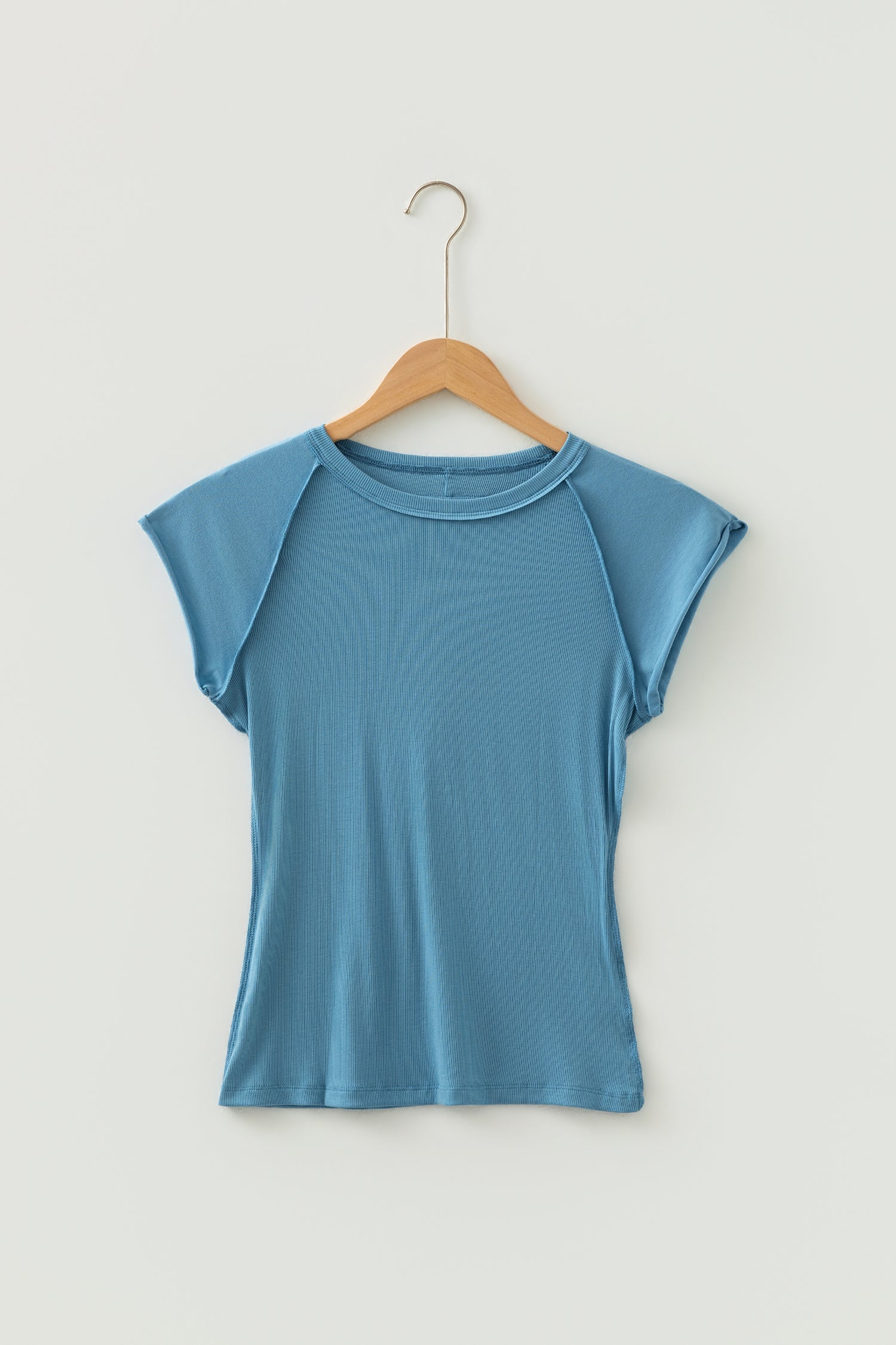 Ribbed Cap Sleeve Crewneck Shirt