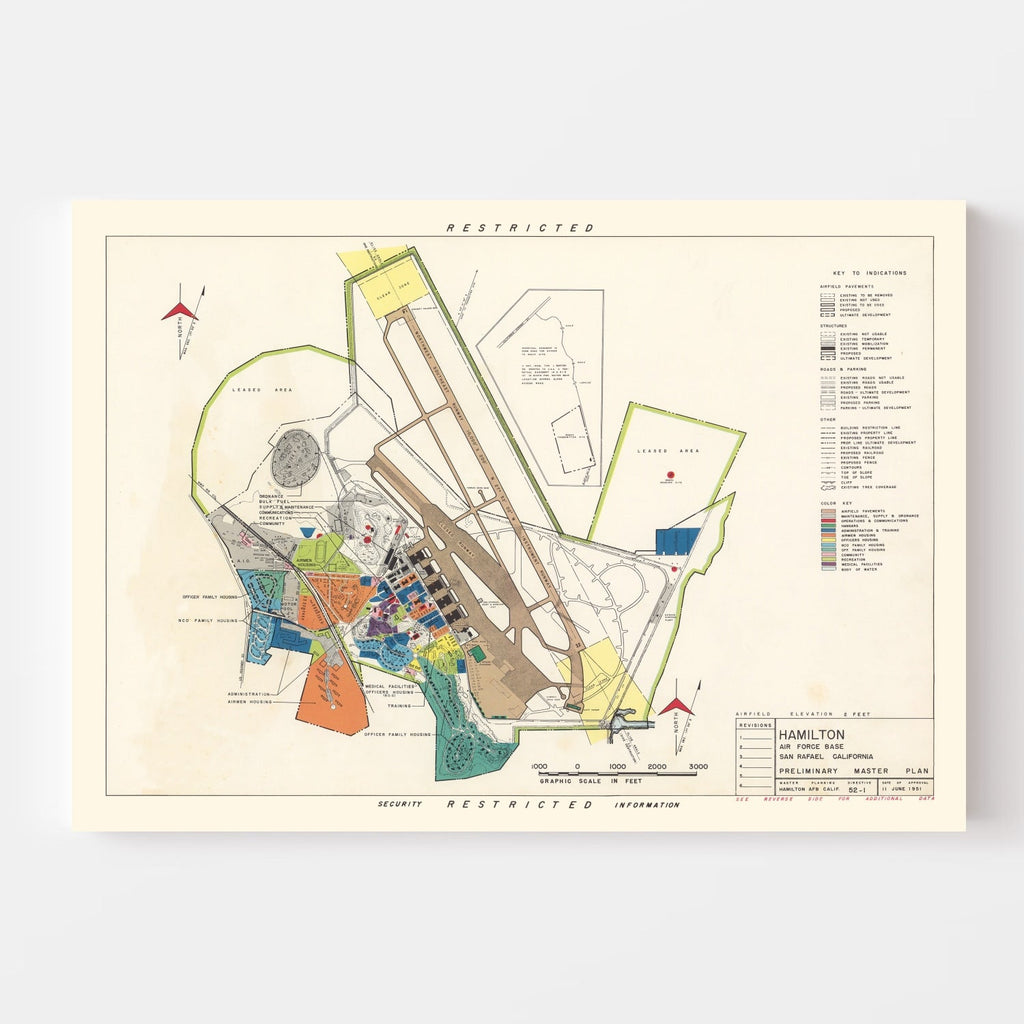 Vintage Map of Hamilton Air Force Base, 1951