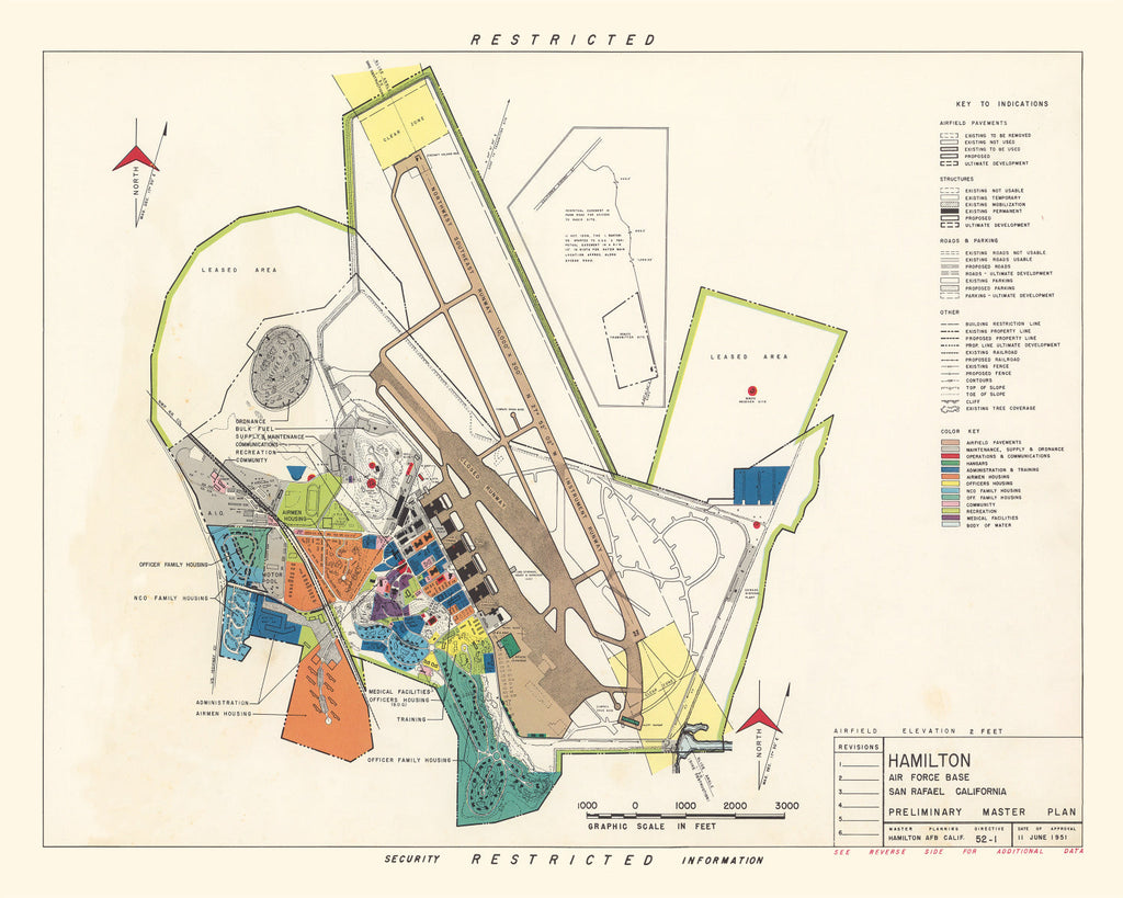 Vintage Map of Hamilton Air Force Base, 1951