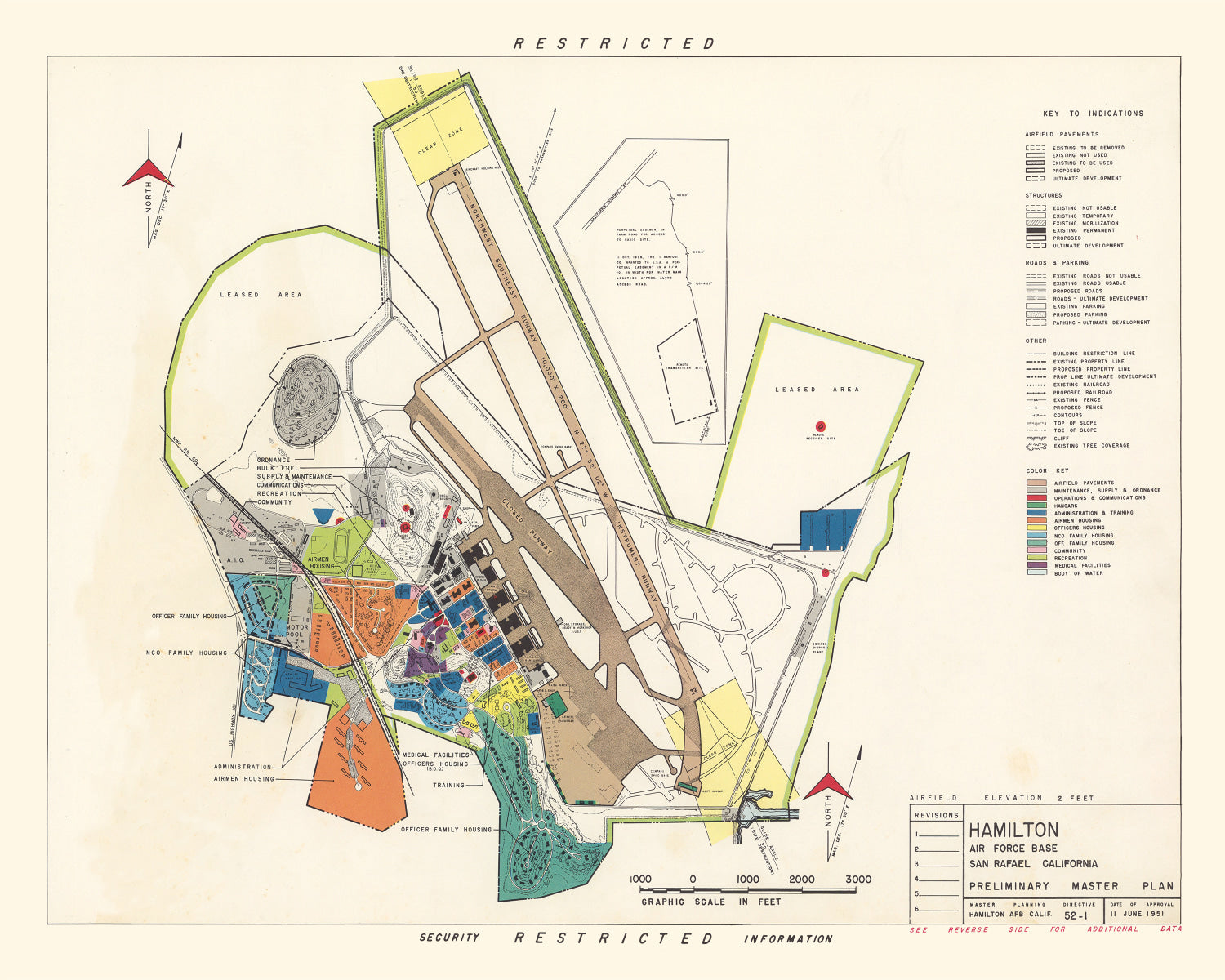 Vintage Map of Hamilton Air Force Base, 1951