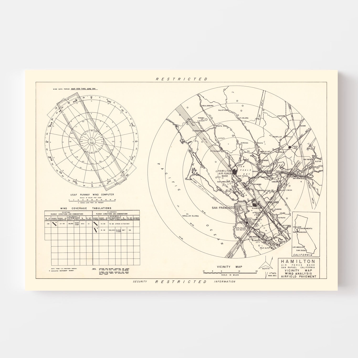 Vintage Map of the Hamilton Air Force Base Vicinity, 1951