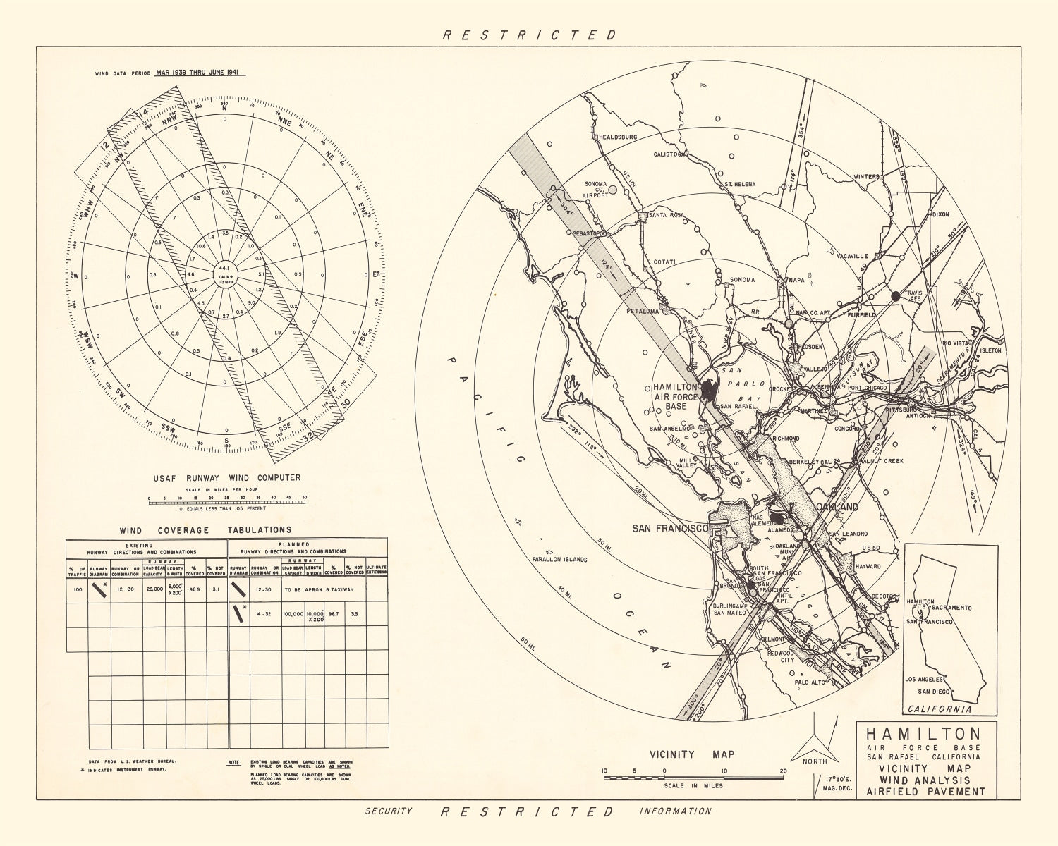 Vintage Map of the Hamilton Air Force Base Vicinity, 1951