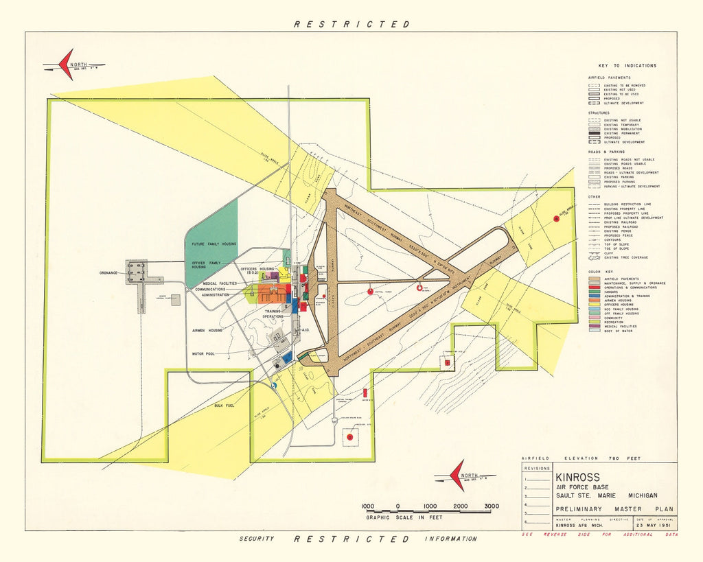 Vintage Map of Kinross Air Force Base, 1951