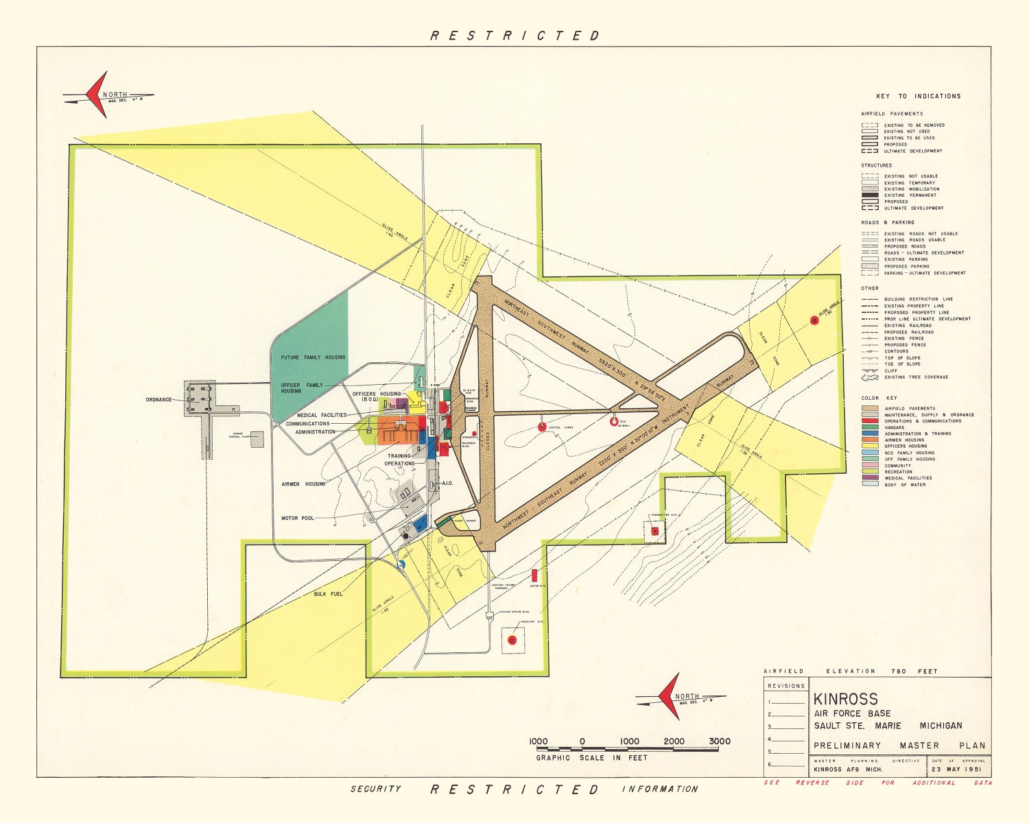 Vintage Map of Kinross Air Force Base, 1951