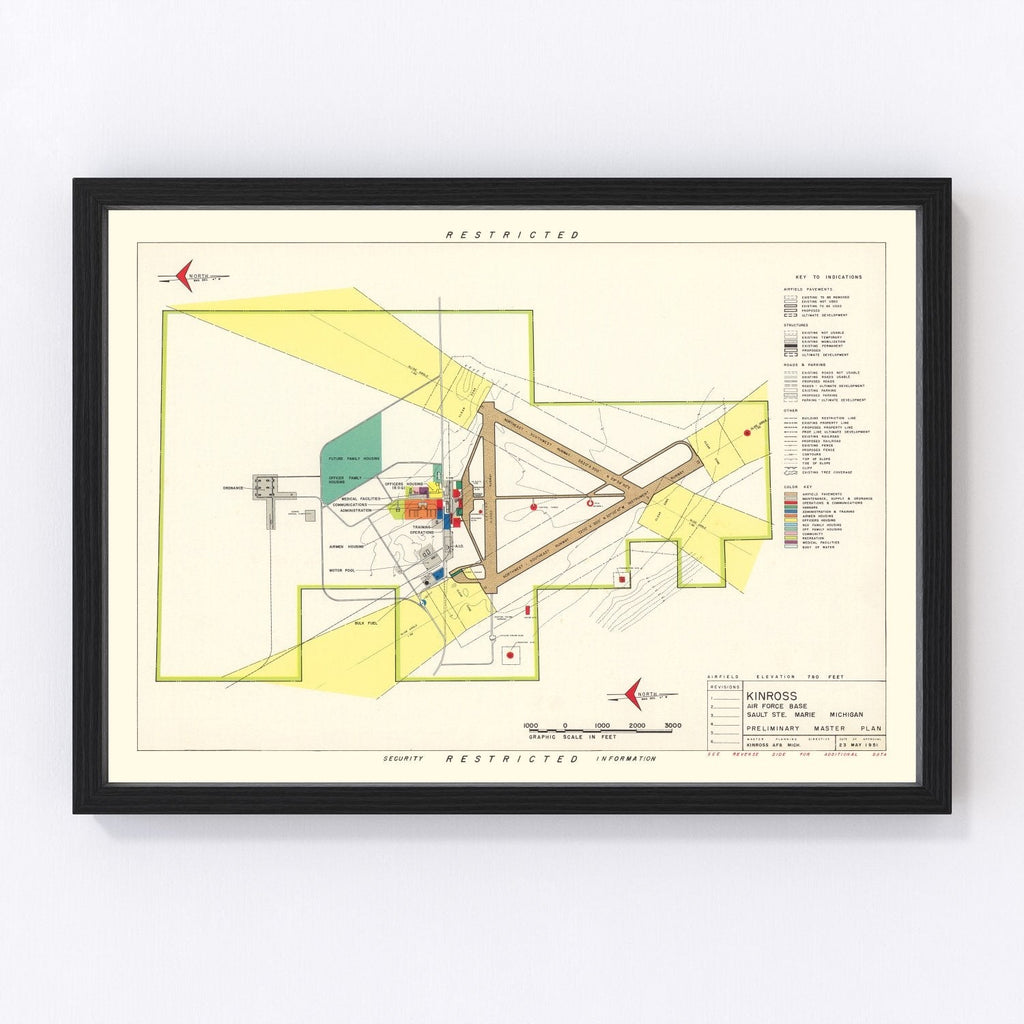 Vintage Map of Kinross Air Force Base, 1951