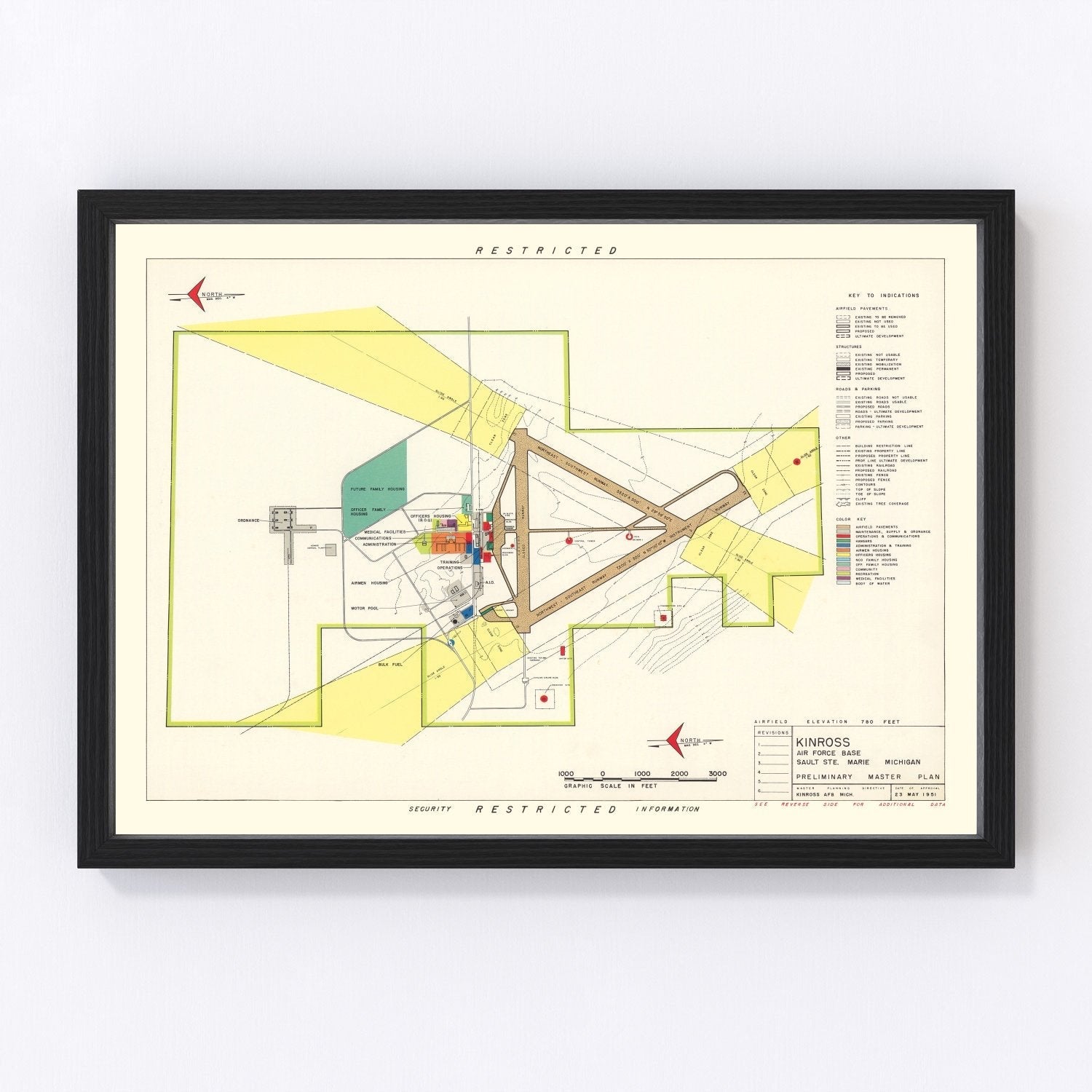 Vintage Map of Kinross Air Force Base, 1951