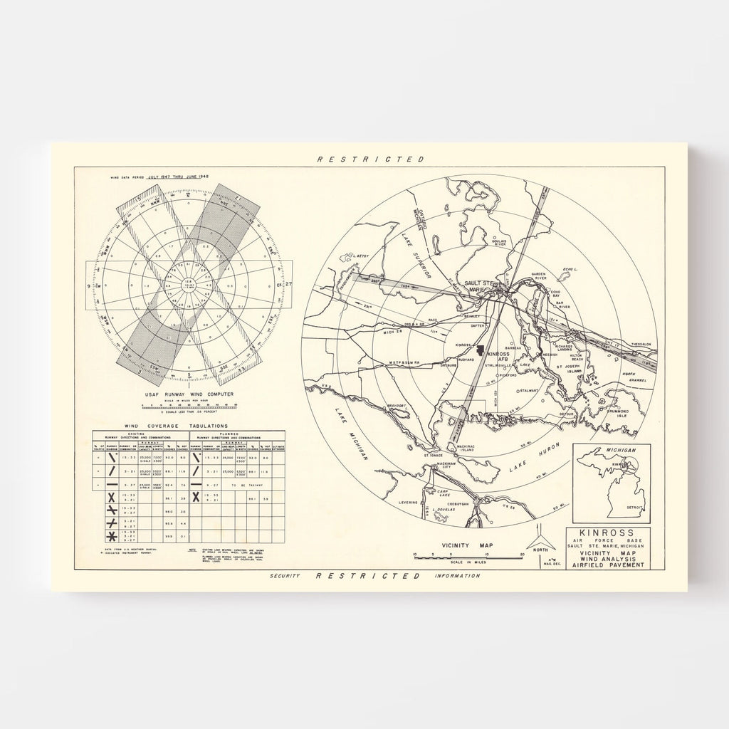 Vintage Map of the Kinross Air Force Base Vicinity, 1951