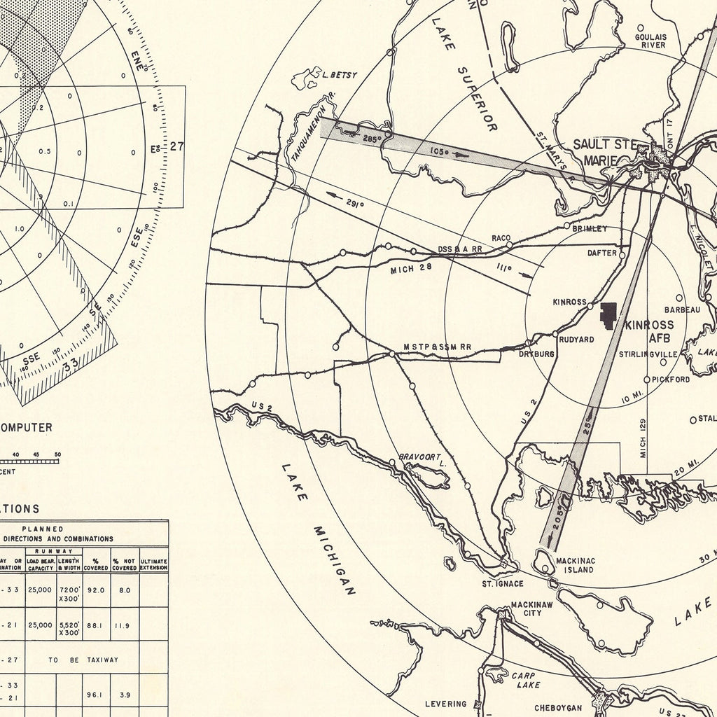 Vintage Map of the Kinross Air Force Base Vicinity, 1951