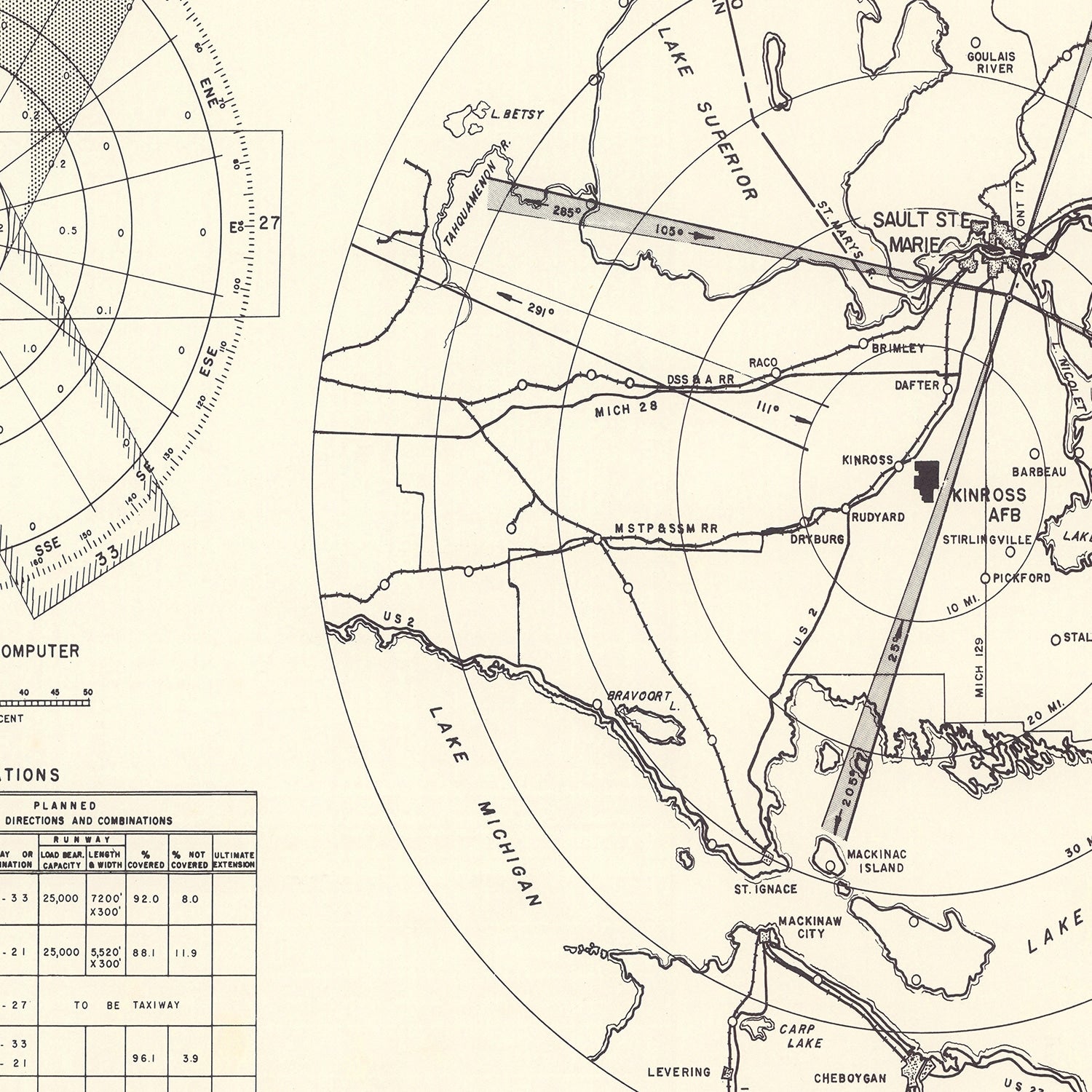Vintage Map of the Kinross Air Force Base Vicinity, 1951