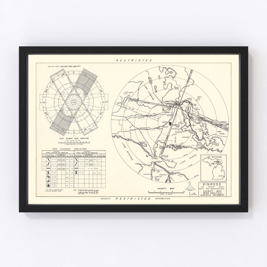 Vintage Map of the Kinross Air Force Base Vicinity, 1951